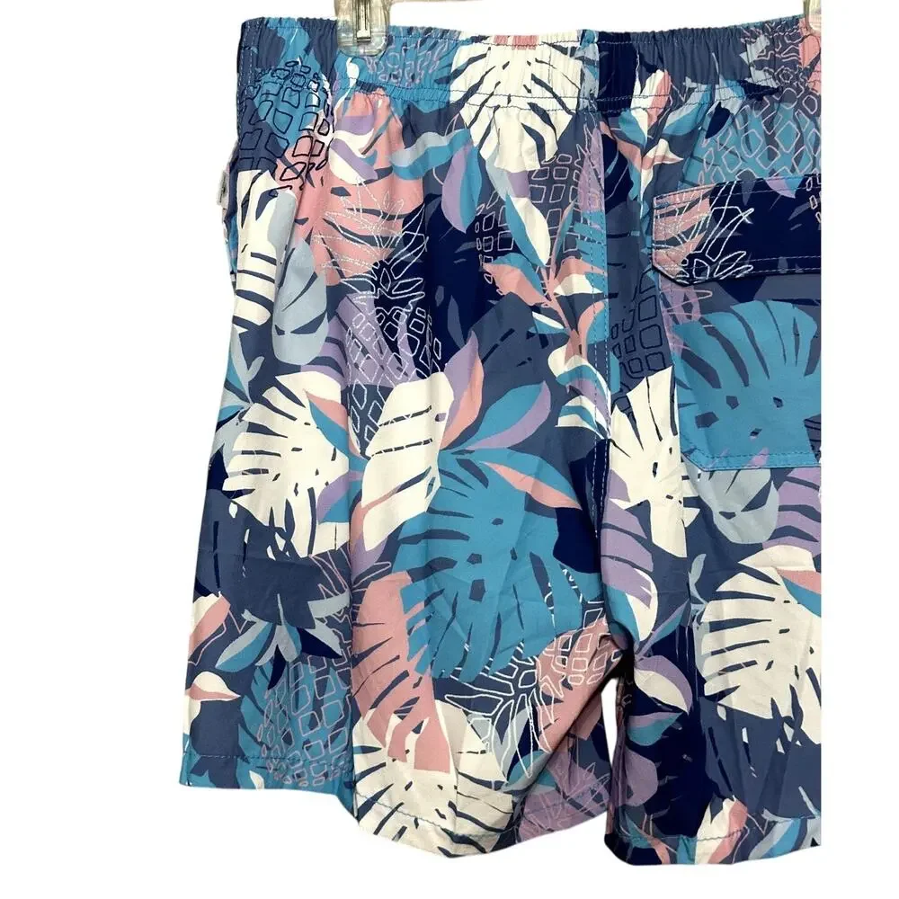 Vintage Swim Mens Multi Color Leaf Print Drawstring Quick Dry Swim Trunks XL NWT